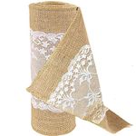 Time to Sparkle 10MX30cm Jute Hessian lace Roll Hessian Vintage Rustic Burlap lace Table Runner Sewed Edge Wedding Table Decor (Jute Lace Middle)