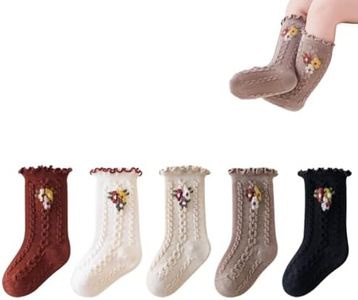 WATOCHE Baby Girls Socks Toddlers Ruffle Frilly Cute Winter Warm Cotton Socks for Toddler Girls(Knit Flower-5P,6-8T)