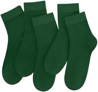 SERISIMPLE Colorful Quarter Ladies Crew Socks Breathable Solid Pastel Light Color Thin Bootie Unisex Sock 5 Pairs (Forestgreen, Large)