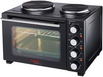 Cooks Professional Mini Portable Oven with Hobs | Energy Efficient Electric Countertop Cooker with Two Hot Plate Hobs & Wire Rack Baking Tray | Kitchen Grill Ovens | 28L Capacity | Black & Silver