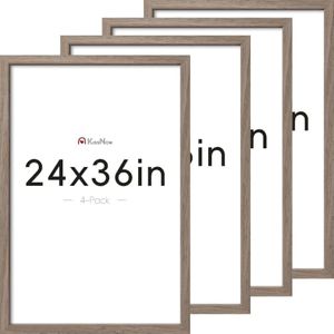 KissNow 24x36 Poster Frame 4 Pack, Walnut Solid Wood, Gallery Wall Hanging