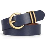 Women Leather Belt Fashion Designer belt Gold Buckle Ladies Belt for Jeans Pants Dresses Navy Blue S