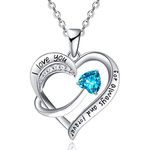 Emma Manor EM Love Heart Pendant Necklace for Women 18k White Gold Plated 5A Cubic Zirconia Engraved I Love You Jewellery Gift for Girls Wife (Sea Blue)