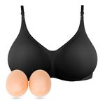 Lervanla Silicone Breast Form for Crossdressers Fake Breasts Wireless Mastectomy Bra with Pockets for Breast Enhancers Black