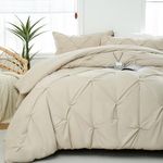 DOWNCOOL Queen Comforter Set - Pintuck Bedding Comforter Sets 3-Piece, 1 Pinch Pleated Comforter and 2 Pillowcases, Beige Comforter for Queen Size Bed, Soft Bedding Comforters & Sets for All Season