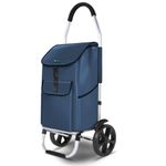 VOUNOT® Folding Shopping Trolley, Aluminium Lightweight Shopping Cart with Detachable Shopping Bag, Waterproof Fabric, Mudguard Stair Climbing Wheels Grocery Trolley, 58L Navy Blue