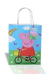 Prakruthi Pulp Art Peppa Pig Theme Paper Bag With Personalized Tag Of Birthday Boy/Girl Name For Kids Birthday Party, Baby Shower Presents, Return Gifts-8"X10"X3" (Wxhxg)-Pack Of 10,Multi