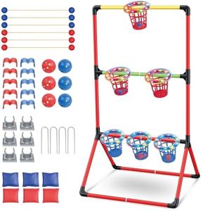Hitish Backyard Lawn Games for Adults Kids - 3-in-1 Yard Pong with 6 Light Up Basket, Ladder Ball and Bean Bag Toss Game - Outdoor Yard Tailgate Game for Family Parties