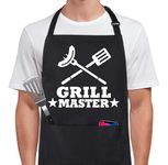 Xornis 100% Cotton Funny Apron for Men Women Grill Master Adjustable Bib Aprons with 2 Pockets Funny Gifts Grilling Grill Kitchen Cooking BBQ Black