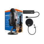 Blue Microphone Yeti USB Microphone (Blackout) Bundle with Studio Pop Filter and 4-Port USB 3.0 Hub Bundle- Blue Yeti Mic is ideal for Recording, Computer Gaming, Streaming, and Podcasts (3 Items)