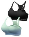 HOFISH Activewear Sports Bra Seamless Medium Impact Racerback Nursing Bras Pregnancy Padded Breastfeeding Bra 2Pack Black/BlueGreen XL