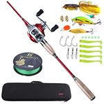 Sougayilang Fishing Baitcasting Combos, Lightweight Carbon Fiber Fishing Pole and 11+1BB Fishing Reel Right Hand for Travel 4-Piece Salt Fresh Water-Right Hand/6.9FT with Carrier Bag