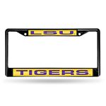 NCAA LSU Tigers Laser Cut Inlaid Standard Chrome License Plate Frame, 6" x 12.25", Black