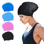 SUSNUAN Swimming Cap for Long Hair, Black Large Swimming Cap for Women Silicone Swimming Hat for Long Hair, Adult Swimming Hat Swim Cap, 21 * 26CM