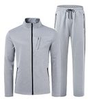 MoFiz Men Running Sweatsuit Full Zip Active Tracksuit Set Casual Workout 2 Piece Outfit A-Light Grey,L