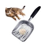 Andiker Metal Cat Litter Scoop Durable Large Litter Box Sifter with Ergonomic Long Handle and Large Holes Slot Pet Litter Shovel Easy to Clean (Black)