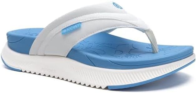 ONCAI Orthopedic Flip Flops Women with Arch Support Ladies Orthotic Recovery Sandals 2025 Comfortable Plantar Fasciitis Slip On Walking Sandal for Womans Indoor Casual Summer BlueWhite Size 6