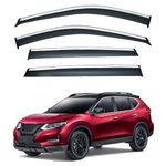 LQQDP 4pcs Smoke Tint with Chrome Trim Outside Mount Tape On/Clip On Style PVC Sun Rain Guard Vent Shade Window Visors compatible with 14-20 X-Trail/Rogue