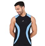 ReDesign Apparels Mens Nylon Cutsleeves/Sleeveless Compression Top for Sports (X-Large, Black/Aqua)