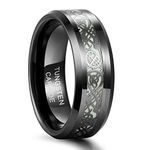 Frank S.Burton 8mm Glow Rings for Men Tungsten Carbide Wedding Band Celtic Dragon Rings Beveled Edge Plated Comfort Fit Size 8.5