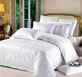 Ab Home Decor 210 TC Glace Cotton Satin Stripes Plain Bedsheet King Size Double Bed with two Pillow Covers for Home/Hotels/Guest House/PGs -White