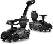 GYMAX 3 in 1 Kids Ride on Push Car, Licensed Lamborghini Push Along Car with Handle, Guardrails, USB Port, Music & Lights, Underneath Storage, Toddler Sliding Car for 18-60 Months Boys Girls (Black)