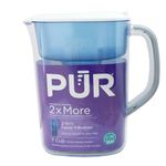 PUR 7-Cup Pitcher Water Purifier Filter with 1 Genuine PUR Filter, Small Capacity, 2-in-1 Powerful, Faster Filtration, Lasts 2 Months or 40 Gallons, Dishwasher Safe, White/Blue (PPT700W)