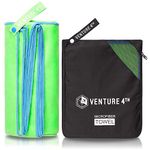 VENTURE 4TH Quick Dry Microfiber Towel - Odor Resistant, High Performance Towels for Gym, Camping, Travel, Yoga and Beach (Green-Blue Large) - Includes Tear Resistant Bag