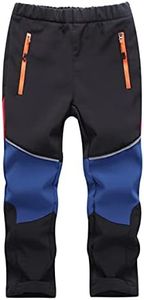 M2C Boys Fleece Lined Softshell Waterproof Hiking Pants Black Blue 5-6 Yrs