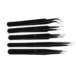 Johnson Tools ESD Multifunction Upgraded Anti-Static Professional Tweezers for Eyebrows, Women, Splinter, Ingrown Hair Removal, Electronic Repairing, Soldering, Crafting Tool Kit(Pack of 5 Pieces)