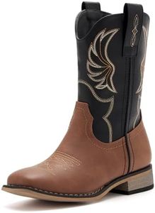 vodvob Kids Western Cowboy Boots for Boys Girls Square Toe Cowgirl Boots Mid Calf Riding Shoes with Zipper (Little Kid/Big Kid)
