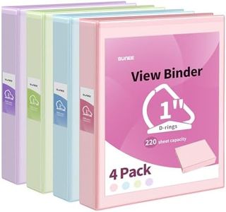 SUNEE 3 Ring Binder 1 Inch D Ring, Clear View Binder Three Ring PVC-Free (Fit 8.5x11 Inches) for School Binder or Office Binder Supplies, Assorted Pastel Binder, 4 Pack