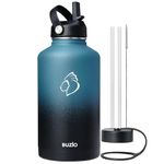 Insulated Water Bottle 2L, BUZIO Stainless Steel with Straw Lid and Flex Cap Cold for 48 Hrs, Hot for 24 Hrs Double Wall Wide Mouth BPA Free Leak Proof, Indigo Crush