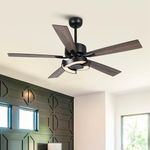 Parrot Uncle 52 Inch Ceiling Fans with Lights and Remote, Black Bedroom Chandelier Ceiling Fan with Light Flush Mount, Reversible DC Motor, Dimmable, Color Adjustable, Ventilador de Techo, ETL