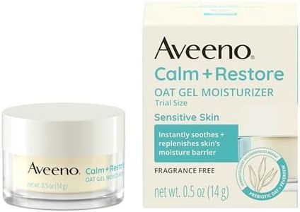 Aveeno Calm + Restore Oat Gel Facial Moisturizer for Sensitive Skin, Fast-Absorbing, Soothing Lightweight Gel Cream Face Moisturizer with Prebiotic Oat & Feverfew, Fragrance-Free, 0.5 oz