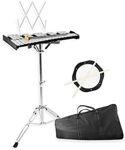 Mr.Power 32 Notes Glockenspiel Bell Kit with 8'' Practice Pad, Adjustable Height Stand, Music Sheet Clip, Glockenspiel Mallets, Drumsticks, and Carrying Bag