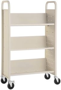 VEVOR Book Cart, 330 lbs Library Cart, 31.1" x 15.2" x 49.2" Rolling Book Cart, Single Sided V-Shaped Sloped Shelves with 4-Inch Lockable Wheels for Home Shelves Office and School, Book Truck in Cream