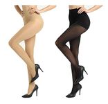 Klassik | Since 1993 | Soft Stockings Combo for Women/Girls - Poly Cotton High Waisted Thigh Highs in Black & Beige Color(Pack of 2) - Perfect Pair with Shorts, Dresses & Shirts, M