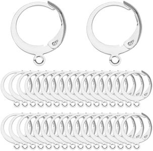 SUNNYCLUE 1 Box 80Pcs Huggie Hoop 15mm Round Leverback Earring Hooks Stainless Steel Lever Backs Hinged Huggie Hoops with Loops Earwires Leverbacks Ear Wires for Jewelry Making DIY Earrings Findings