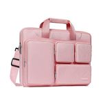 MOSISO Laptop Shoulder Messenger Bag Compatible with MacBook Pro 16 inch 2021 2022 A2485/2019-2020 A2141,15-15.6 inch Notebook,Polyester Briefcase Sleeve with 4 Front Zipper Pockets & Belt, Pink