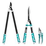 TOTAL 3Pcs Lopper Set, 29" Tree Lopper 23" Hedge Shears 8.5" Pruning Shear with Ergonomic Handles