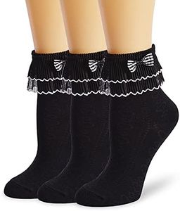 ViViKi Women Ruffle Ankle Socks, Cute Lace Frilly Girl Princess Cotton Socks 3 Pairs