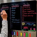 Premium Magnetic Dry Erase Blackboard for Refrigerator (Upgraded Version) - 17.5"X13.5" Large Size Organizer (Stain Free) | 8 Liquid Neon Chalk Markers | Grocery/to-Do Lists Board