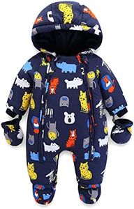 WYTbaby Baby Winter Snowsuit Romper Hooded Zipper, Boys Girls Thick Warm Jumpsuit Waterproof, Toddler Infant Coat Outfit Snow Wear Suit with Gloves Booties 6-9 Months