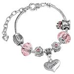 Grandma Granny Grandmother Personalised Sparkly Pink Crystal Adjustable Birthday Charm Bracelet with Gift Box for Women Birthday Gifts for Grandma Granny Gran Nan Nana Nanny (3. Gran)