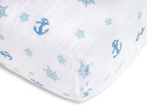 SwaddleDesigns Softest Cotton Muslin Fitted Crib Sheet/Toddler Sheet for Baby Boy & Girl, Pastel Blue Ahoy!