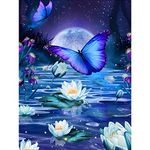 AIRDEA 5D Butterfly Diamond Painting Kits for Adults Kids, DIY Moonlight Diamond Painting Kits, Round Full Drill Flowers Diamond Art Kits Lotus Gem Art Painting Picture Home Wall Decor 11.8x15.7 inch