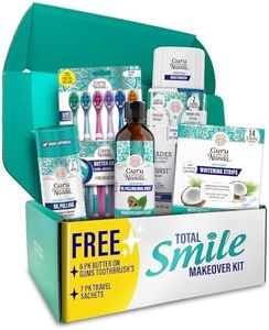 GuruNanda Total Smile Makeover Kit Regular with Cocomint Oil Pulling, Dual Barrel Whitening Mouthwash, Whitening Strips & Butter on Gums Toothbrushes