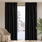 PONY DANCE Thermal Insulating Blackout Curtain Set of 2 W55 X 102" Black Out Curtain Cold Protection Opaque Curtains Pencil Pleat System Bedroom Curtains Black Opaque