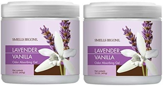 Smells Begone Air Freshener Odor Absorber Gel - Made with Essential Oils - Absorbs and Eliminates Odor in Pet Areas, Bathrooms, Cars, & Boats - Lavender Vanilla Scent - 15 Ounce - 2 Pack